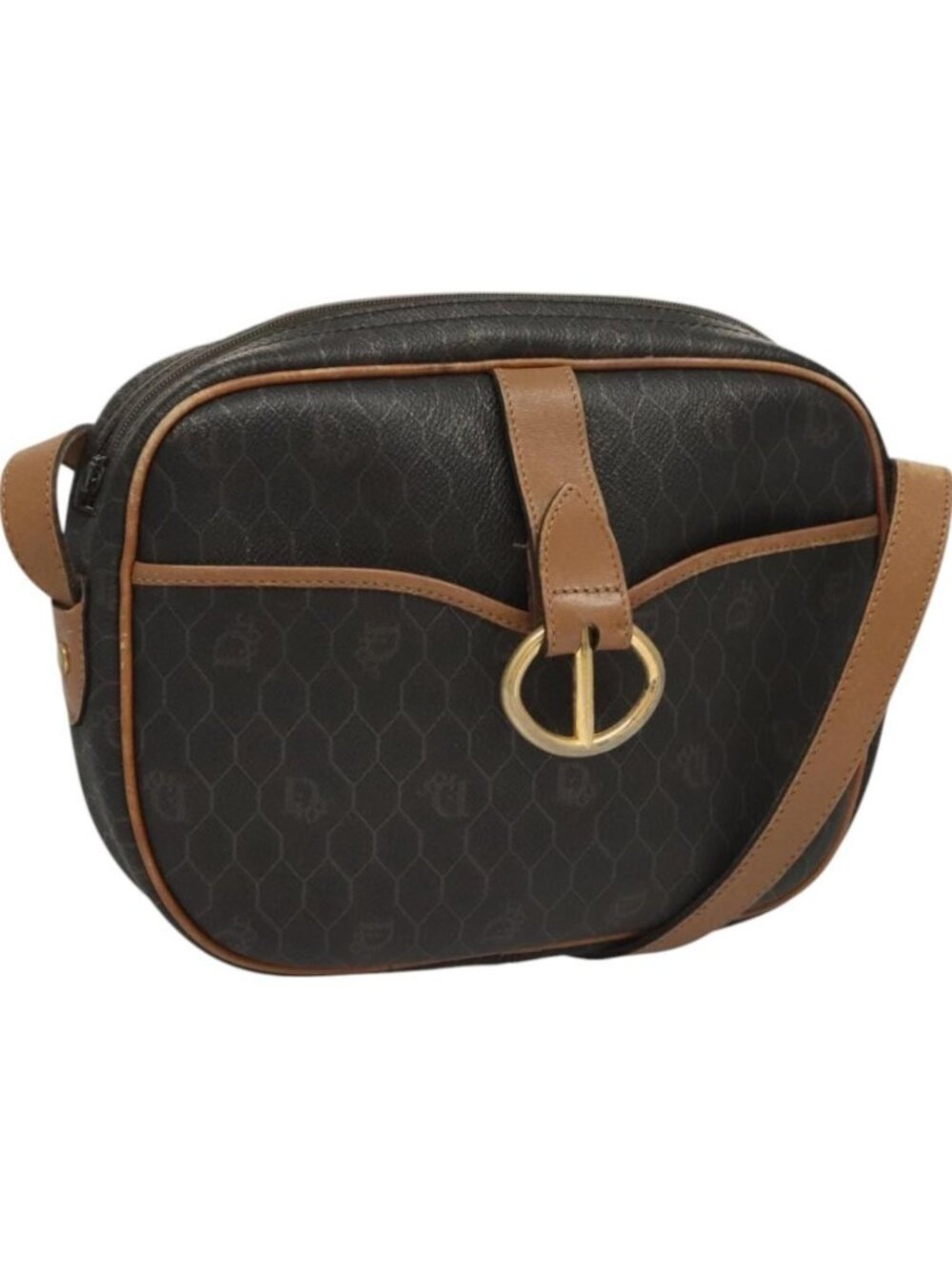 Christian Dior Honeycomb Canvas Shoulder Bag PVC Leather Black